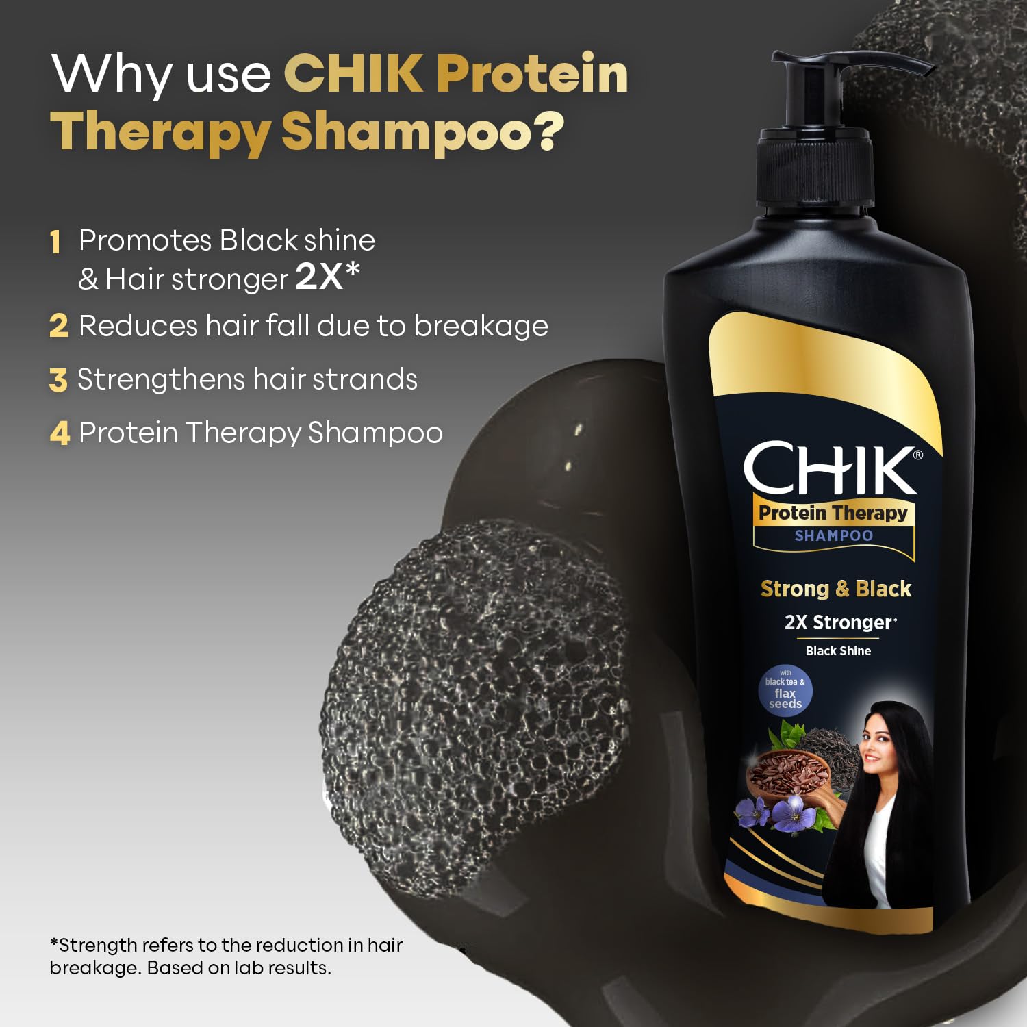 Chik Protein Therapy Shampoo| For Strong & Black Hair | With The Goodness Of Black Tea, and Flax Seeds | 340ml