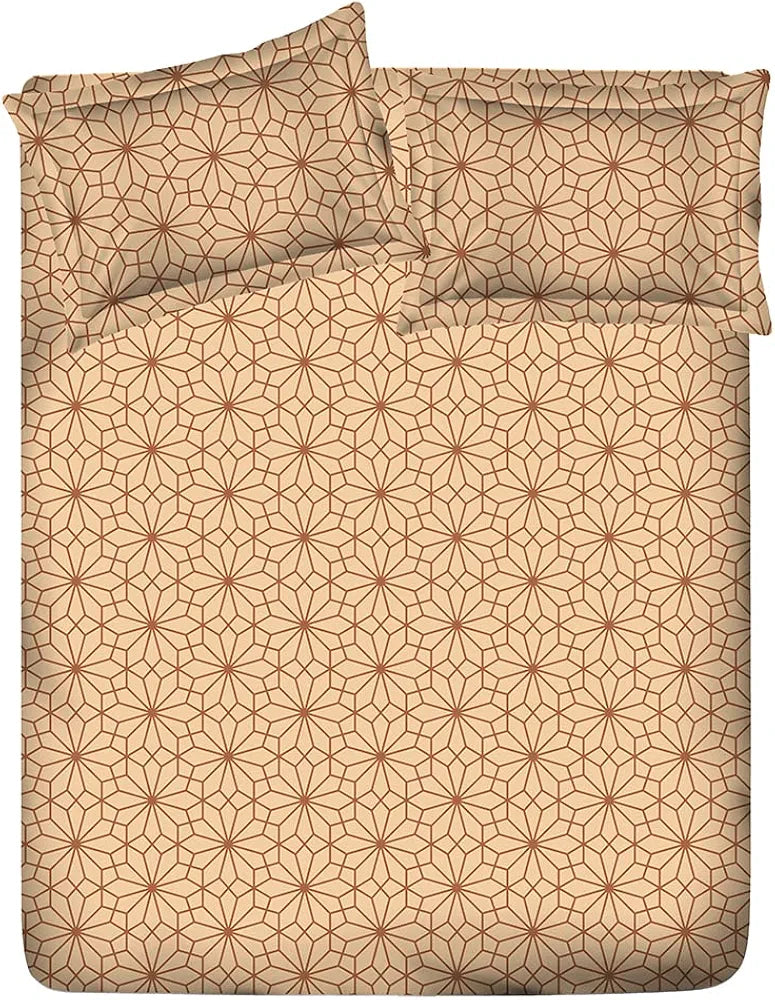 Layers California Bedsheet Set for All Seasons Lightweight Moisture Absorbent 225 CVC King Size Brown, Geometry Pattern