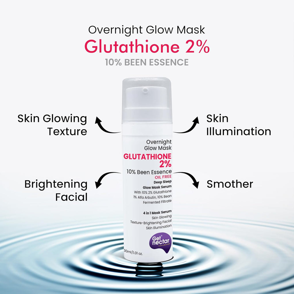 Get Nectar Happiness Overnight Glow Mask 2% Glutathione Cream (Oil Free) with 10% Been Fermented Filtrate Essence for Skin Glowing Texture-Brightening facial, Skin Illumination (30ml)