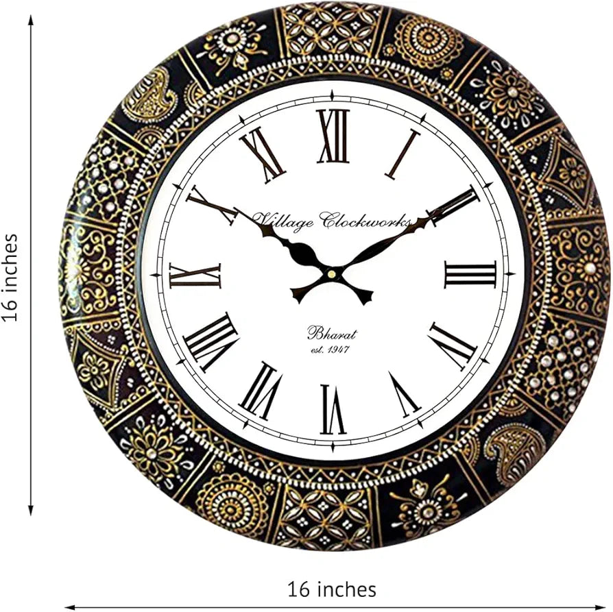 RoyalsCart Floral Design Painting Wooden Antique Analog Wall Clock Clock Size - 40 cm x 40 cm [KTWC281] Artistic Floral Painting