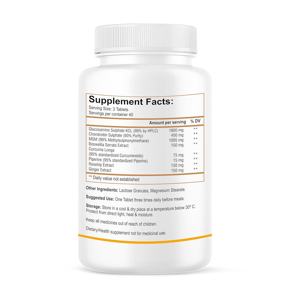 Biotrex Nutraceuticals Glucosamine+ Chondroitin + MSM 3795mg Glucowell GOLD - 120 Tablets, Cartilage & Joint Support Supplement, Glucosamine Chondroitin MSM for Joint Relieves Pain and Stiffness