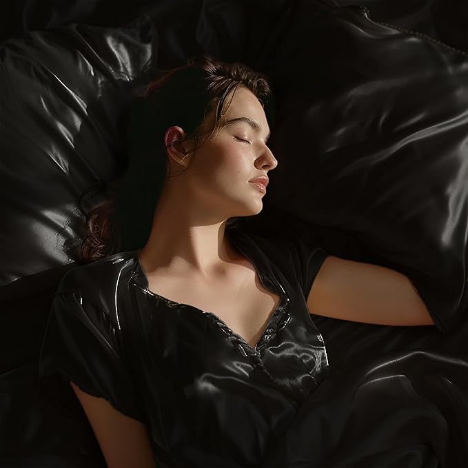 Stoa Paris Satin Bedsheets for Single Bed 300TC Premium Bedsheet with 1 Pillow Cover Colour Midnight Black