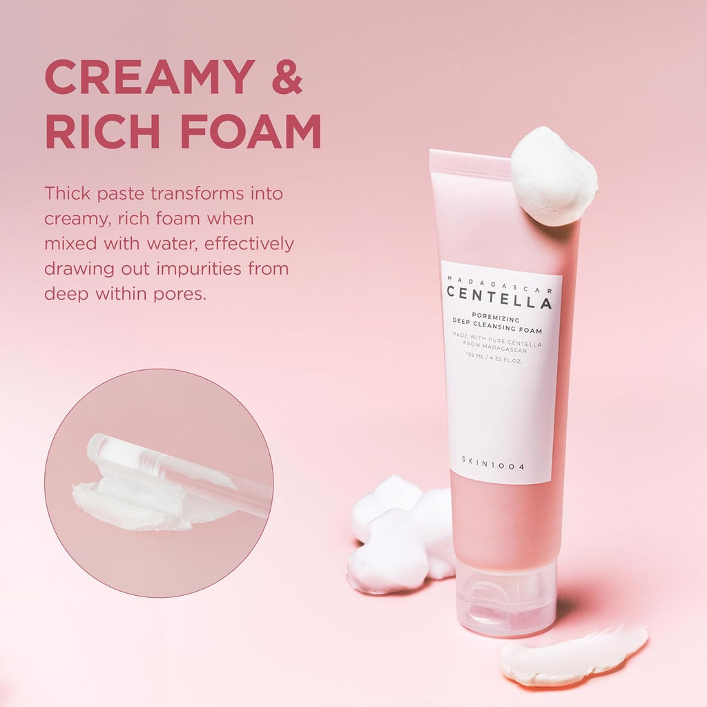 SKIN1004 Centella Poremizing Deep Cleansing Foam | Sebum Control & Pore Tightening with Kaolin & Papain for Oily Skin, 125ml