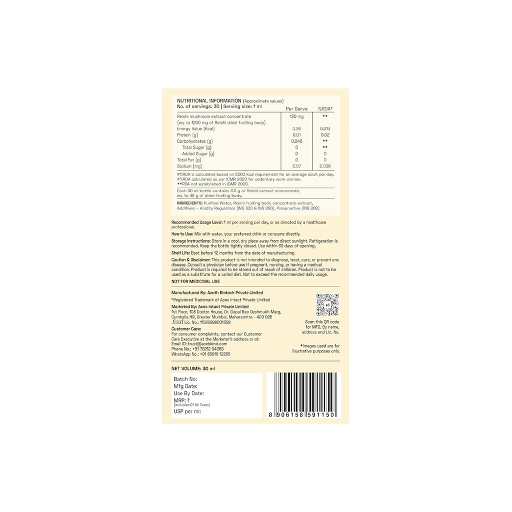 Ace Blend Energy Shroom Concentrate | Reishi Mushroom Extract Liquid | 30ml, 30 servings | 10:1 Concentrate | Ultrasonic Extracted Mushroom Blend | Daily Supplement | For Mind & Body Relaxation