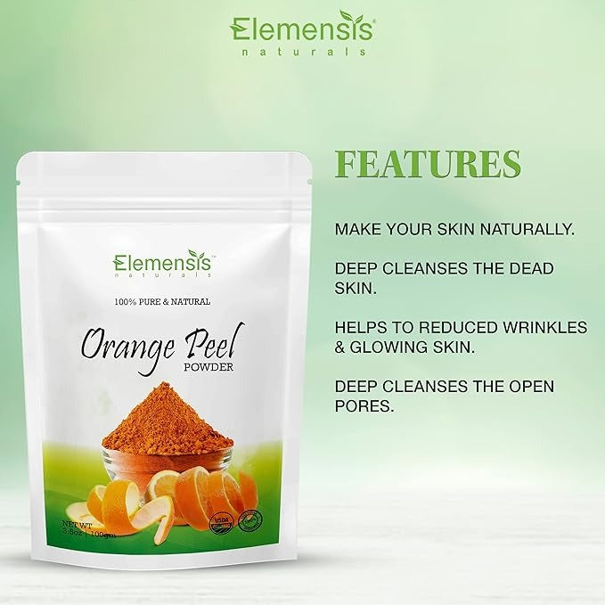 Elemensis Naturals Pure & Natural Orange Fruit Peel Powder for Glowing Skin - 100 gms