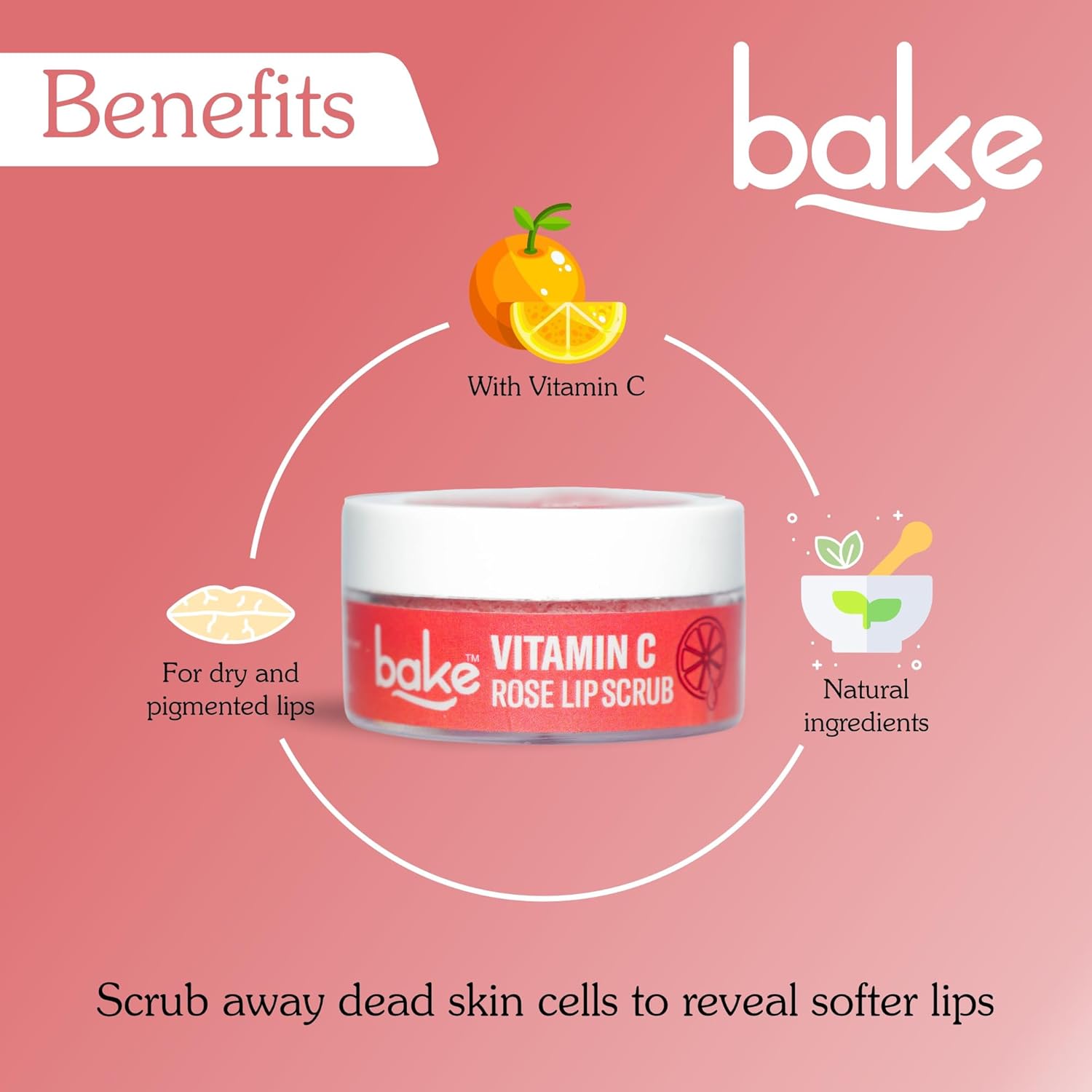 BAKE Vitamin C Lip Scrub | Lip Lightening Scrub for Dark Lips Exfoliation | For Hyperpigmented Lips, Dehydrated Lips, Flaky Lips & Chapped Lips | For Men & Women | 25g