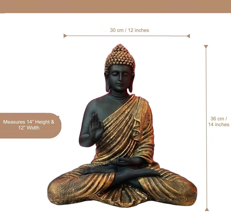 Alila Big Size Meditating Black Golden Buddha Idol Statue Showpiece 14 inches 35cm 1 Feet