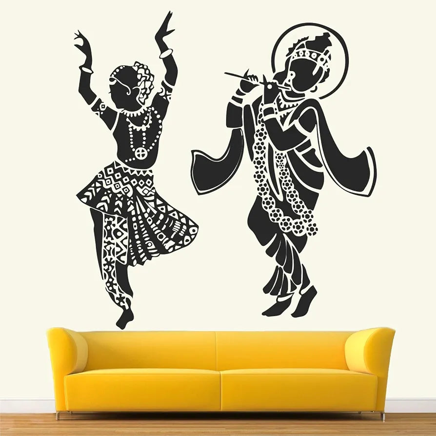 StickMe Lord Radhe Krishna Hindu God Creative Religious Wall Sticker - Self Adhesive Peel & Stick Vinyl Medium - 90 x 90 cm