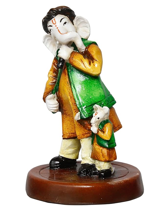 Ecraftindia Handcrafted Polyresin Lord Ganesha Idol Singing With Mushak Statue Decorative Showpiece Perfect for Music Lovers