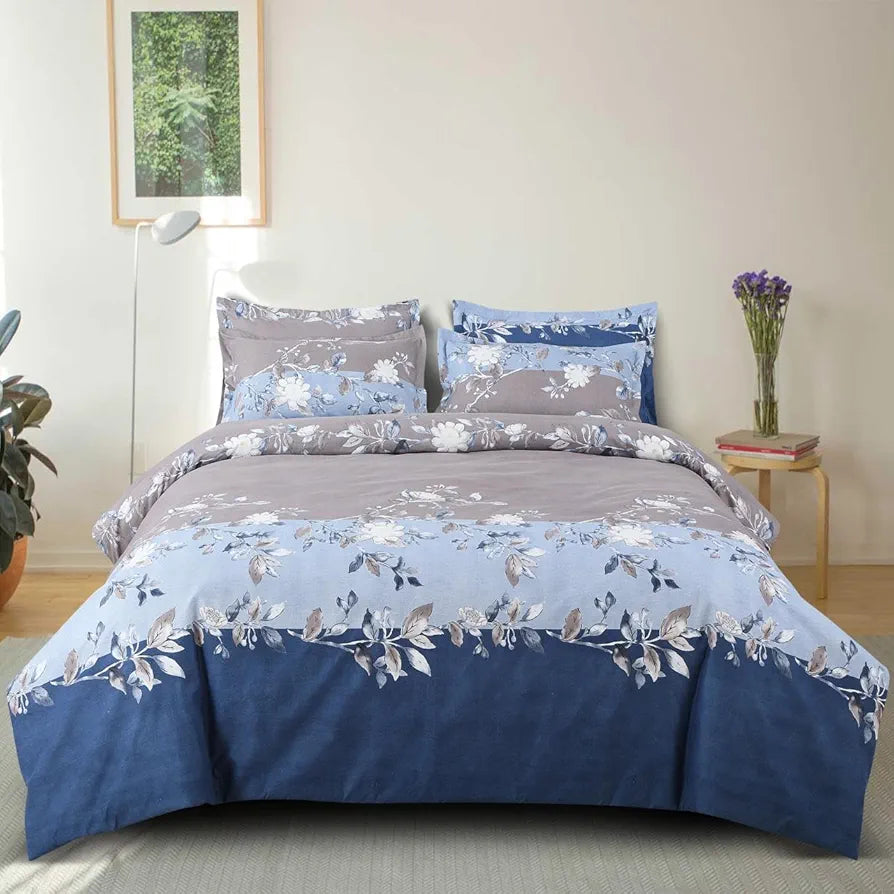 The Home Style Cotton 400 TC Elastic Fitted All Around Printed Queen Size Double Bed Bedsheet Wih 2 Pillow Cover Frost Blue