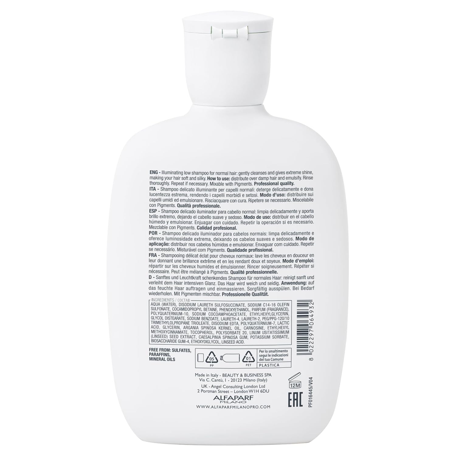 Alfaparf Milano Professional Diamond Shampoo -For INSTANT SHINY HAIR - Normal Hair, Adds Radiance - Sulfate, Paraben and Paraffin Free, Safe for Color Treated Hair, Professional Salon Quality - 250ml