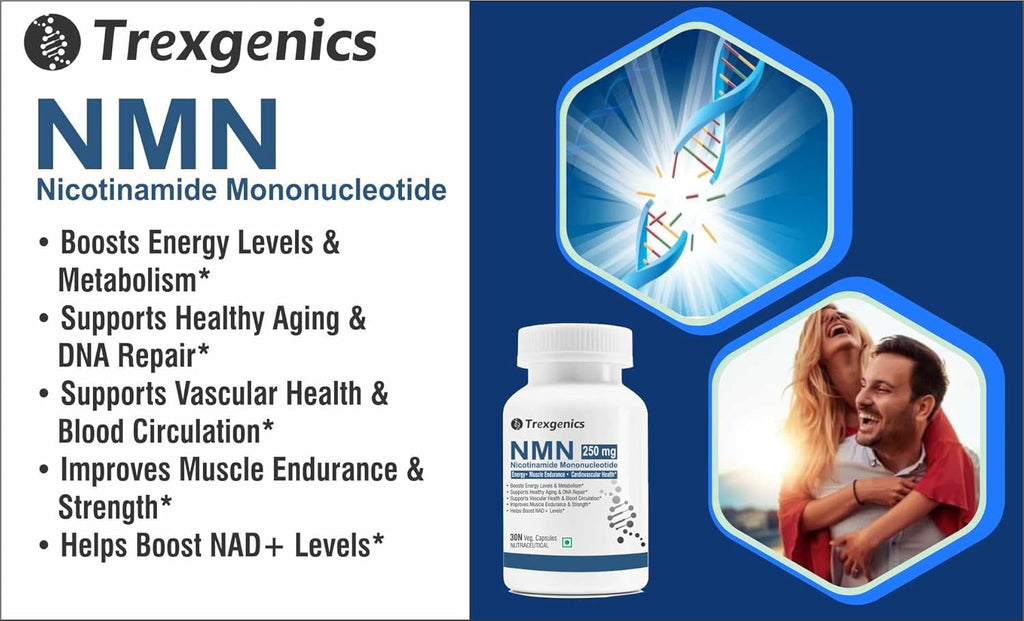 Trexgenics NICOTINAMIDE-MONONUCLEOTIDE(NMN)250 NAD + Booster Energy, Muscle Endurance, Cardiovascular Health VEGAN & NON-GMO (30 Veg Capsules)