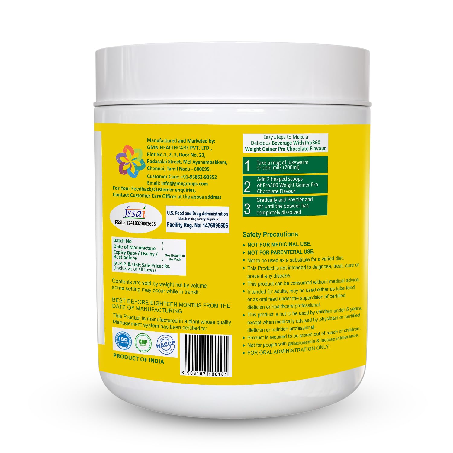 Pro360 WeightGainer Pro High Protein and Carbohydrates Powder â€“ Calorie Rich Complete Nutritional Supplement â€“ Triple Protein Formula with Vital Nutrients for Men, Women â€“ Chocolate Flavour â€“ 250g