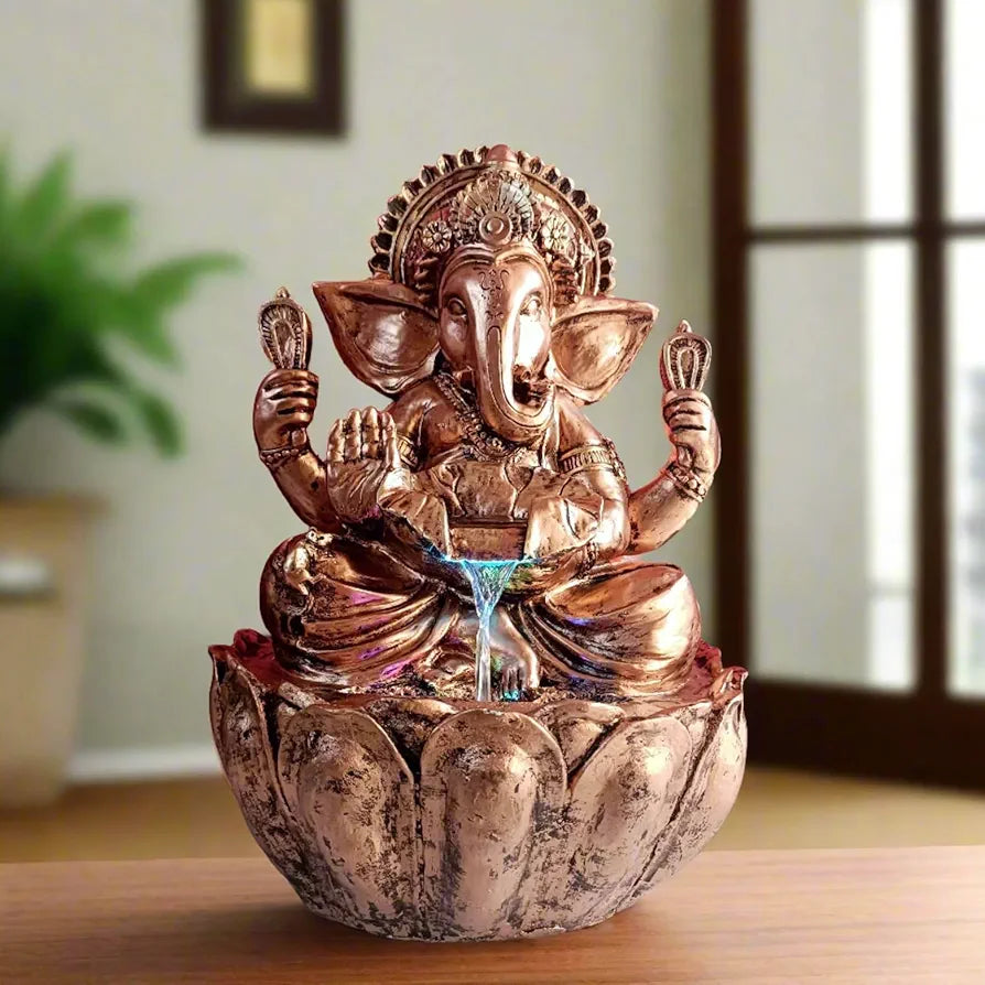 Alila Lord Ganesha Copper Ganesh Ji Water Fall Fountain for Home Living Room 21 inches 53cm