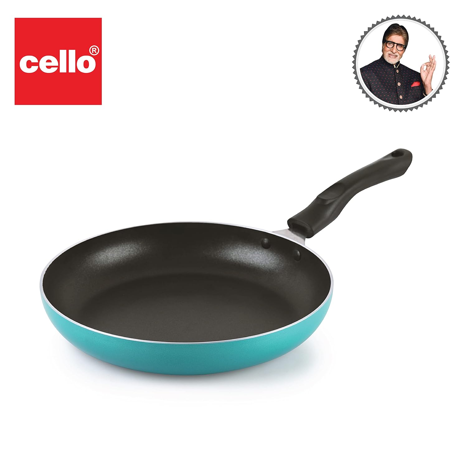 Cello Non Stick Fry Pan Induction Base with Detachable Handle, 24cm, Green | Cookware with Non Stick Coating