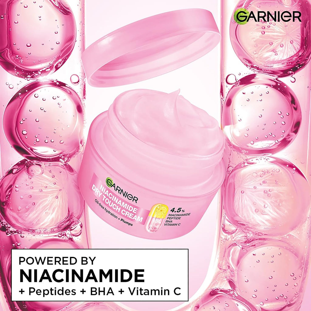 Garnier Fresh & Plump Niacinamide Sorbet Moisturizer Cream, 4.5% Niacinamide + Peptide + BHA + Vitamin C, 9x Lighter Sorbet Texture, For Hydrated and Plump Skin, Suitable for Oily to Normal & Combination Skin, 90g