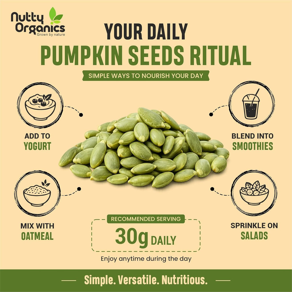 NUTTY ORGANICS Natural Pumpkin Seeds 200GM | Raw Pumpkin Seeds for Eating- Immunity Booster and Protein Rich Seeds | Healthy Diet Snacks | Weight Management