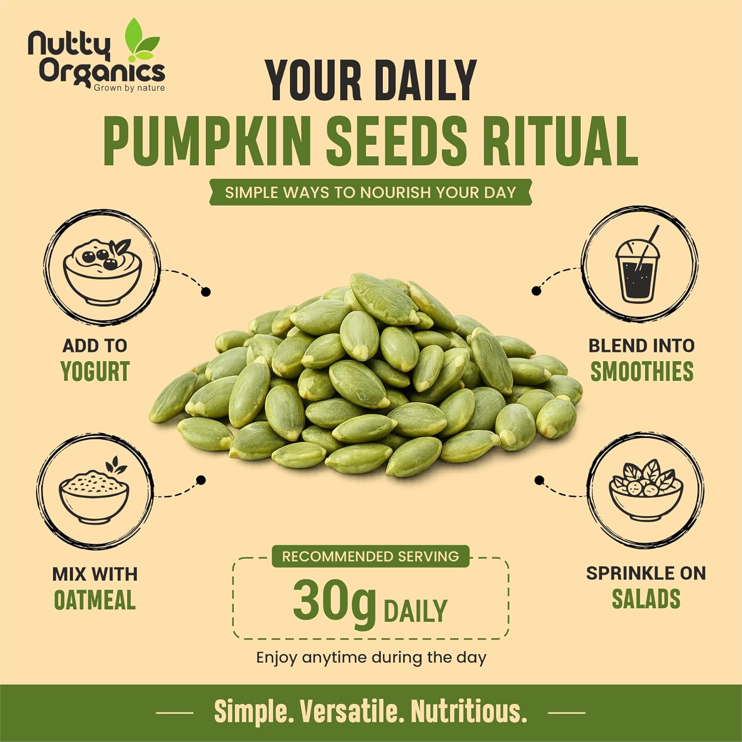NUTTY ORGANICS Natural Pumpkin Seeds 200GM | Raw Pumpkin Seeds for Eating- Immunity Booster and Protein Rich Seeds | Healthy Diet Snacks | Weight Management