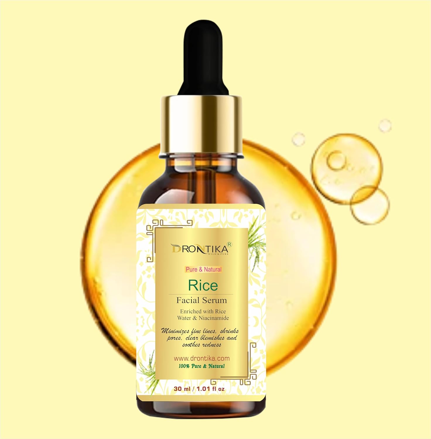 DRONTIKA Rice Face Serum for Glowing Skin With Rice Water & Niacinamide for Glass Skin - 30 ml