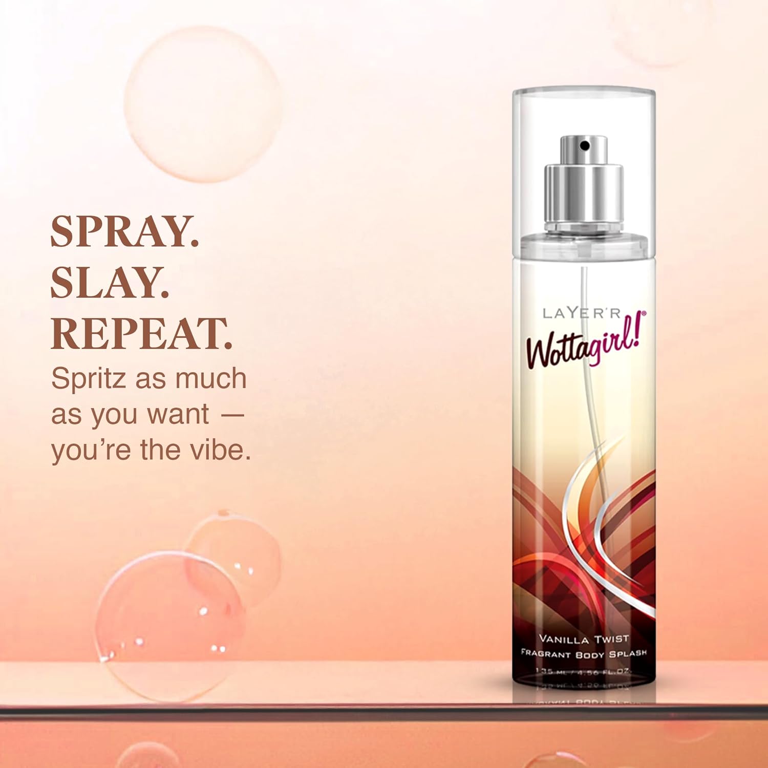 Layer'r Wottagirl Vanilla Twist Body Splash, 135ml | Long-Lasting Premium Mist Spray for Women | Dreamy Vanilla Scent | Everyday Wear | Refreshing & Skin-Friendly