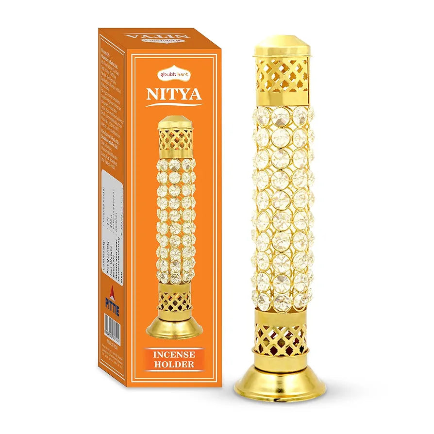 Shubhkart Nitya Brass Crystal Incense Holder with Ash Catcher Brass 235 gms