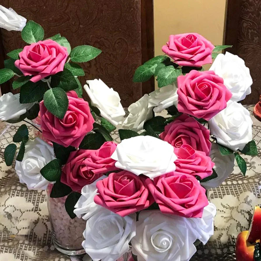 Artificial Roses Flowers Real Looking Fake Roses Artificial Foam Roses Pink - 25 pieces