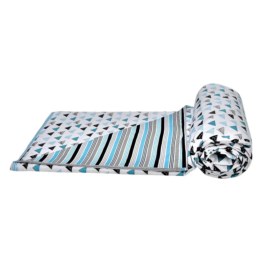 Trance Home Linen Pure Cotton Reversible Dohar Toddler Size Cotton Ac Quilt for Babies Colour Blue Black Triangles