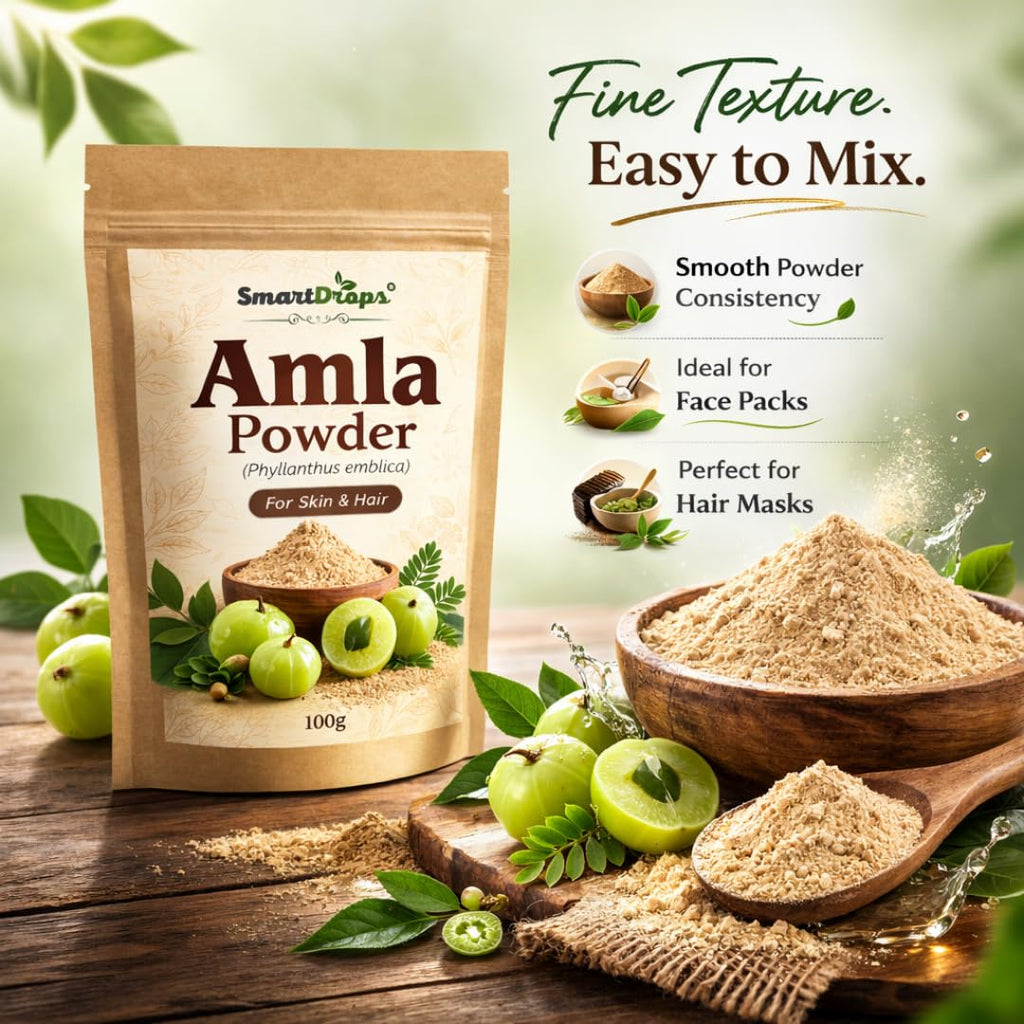 Smartdrops Amla Powder for Hair Care Natural Hair Pack Powder for Scalp Massage Hair Mask DIY Hair Care Routine | Indian Gooseberry | Ideal for Hair, Skin, or Culinary Use | 100g (Pack-1)