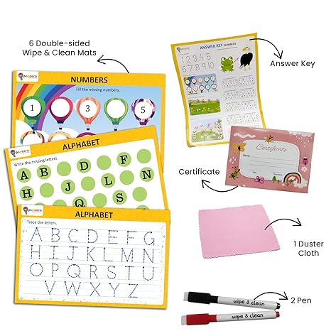 Popcorn Games & Puzzles ABC and Numbers Reusable Activity Mats with 2 Marker Pens Gifts & Creative