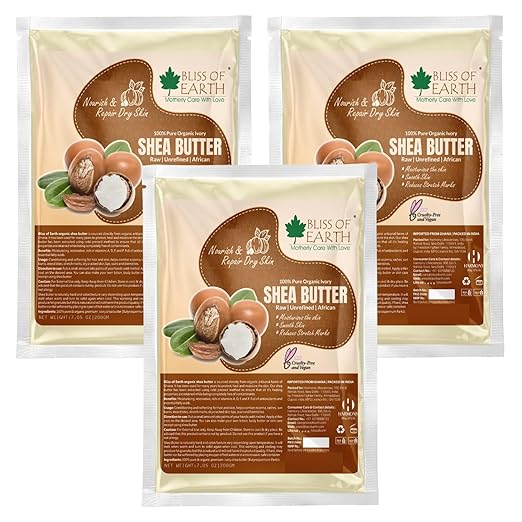 Bliss of Earth Organic Ivory Shea Butter For Skin Raw & Unrefined - 200 gms Each (Pack of 3)