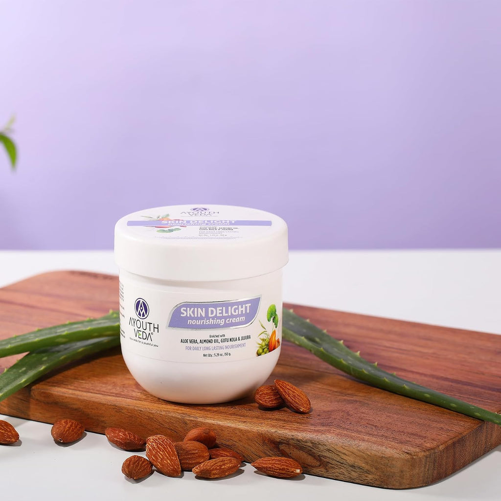 Ayouthveda Skin Delight Nourishing Cream with Aloevera & Almond Oil for Daily Long Lasting Nourishment, Net qty.- 150g