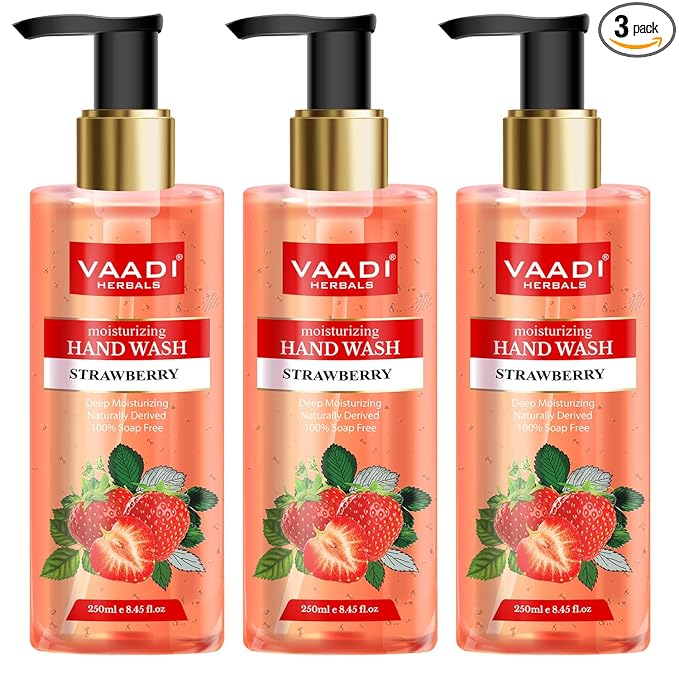 Vaadi Herbals Deep Moisturizing Strawberry Hand Wash - 250 ml (Pack of 3)