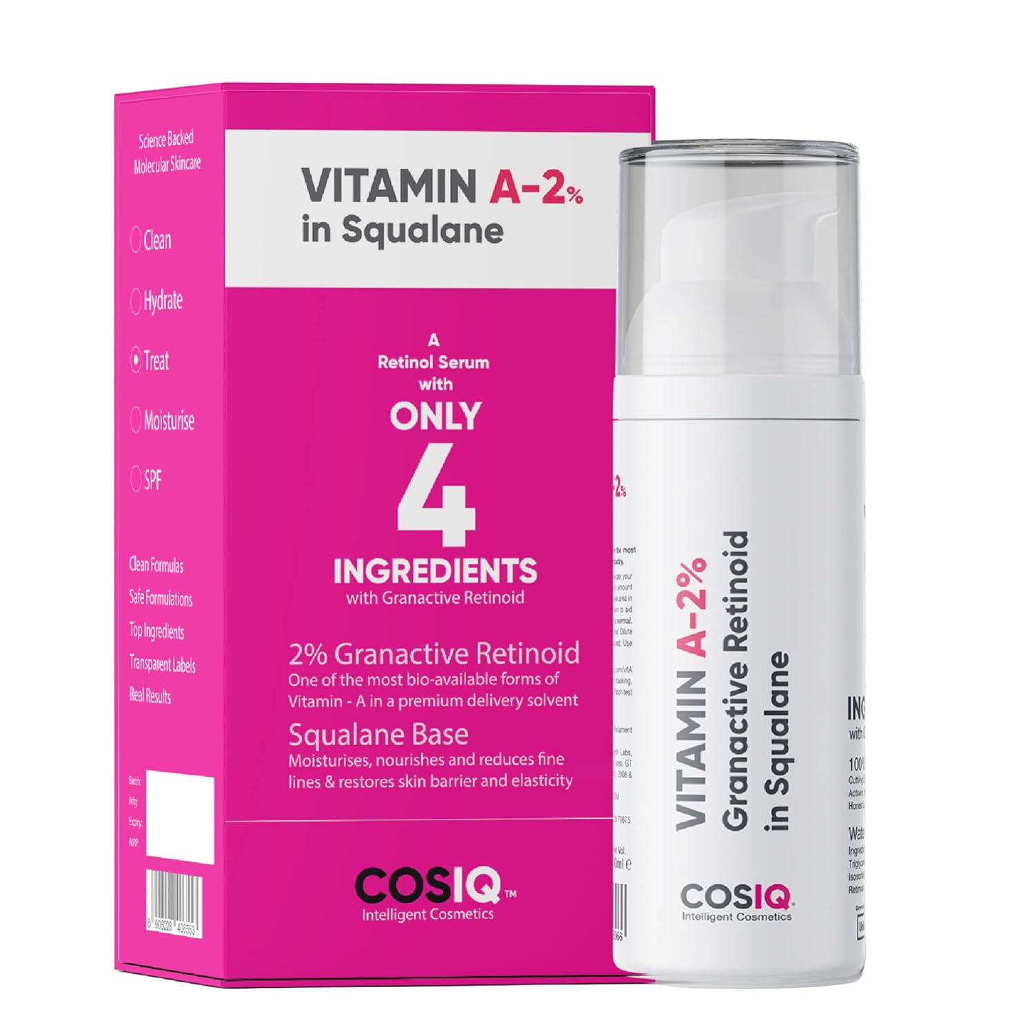 Cos-IQ 2% Vitamin A Granactive Retinoid in Squalane Face Serum | Only 4 Ingredients Vitamin-A Anti Ageing Retinol Night Serum for Wrinkles, Fine Lines & Acne | For Women & Men | 30ml