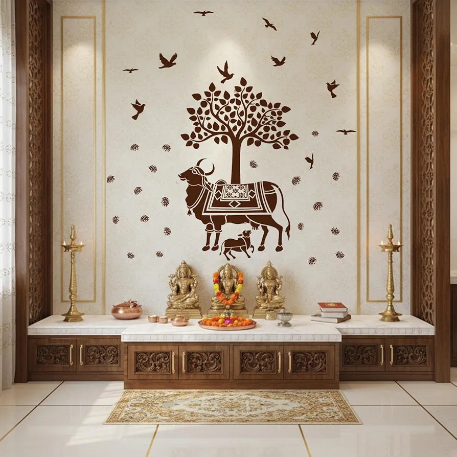 StickMe Kamdhenu Holy Cow and Calf Wall Sticker Self-Adhesive Large - 210 x 210 cm