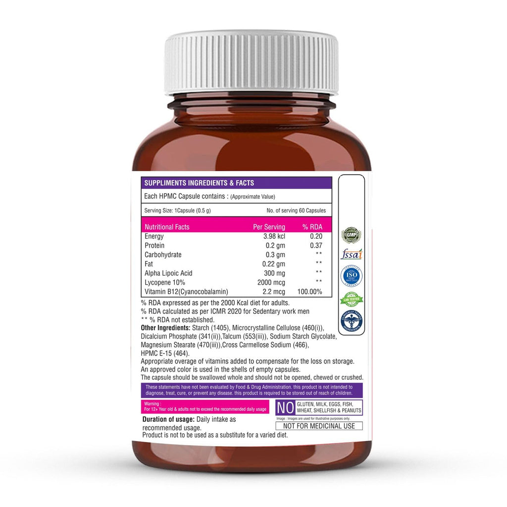 The Body Reserve Alpha Lipoic Acid 300mg with Lycopene & Vitamin B12 | Nerve Health, Energy, Antioxidant & Healthy Blood Sugar Support | Vegan, Non-GMO, 60 Tablets