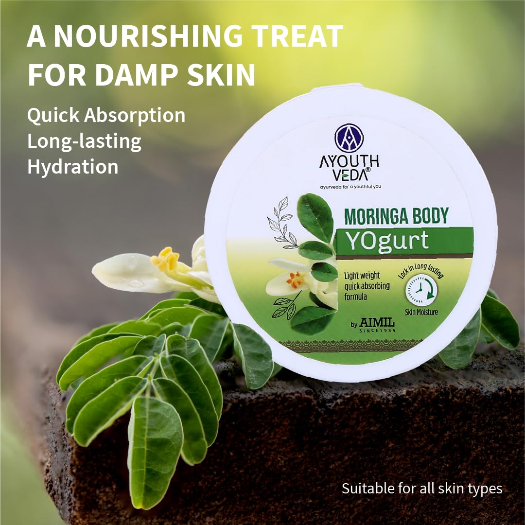 Ayouthveda Moringa Body Yogurt | Instant & Deep Hydrating Moisturizer For Daily use | Non Greasy Formula | Helps to Improve Skin Tone & Repair Skin Damages (Pack of 200gm)