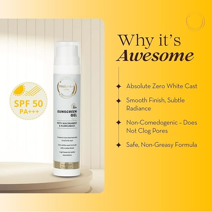 Muddy Water Sunscreen Gel SPF 50 PA+++ with Niacinamide & Kumkumadi - 50 gms