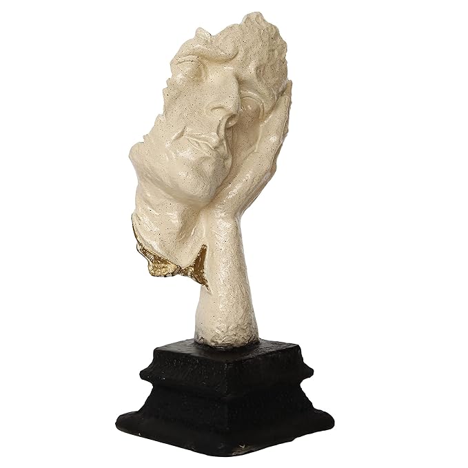 Ecraftindia White Antique Finish Thinking Man Face Handcrafted Decorative Polyresin Showpiece