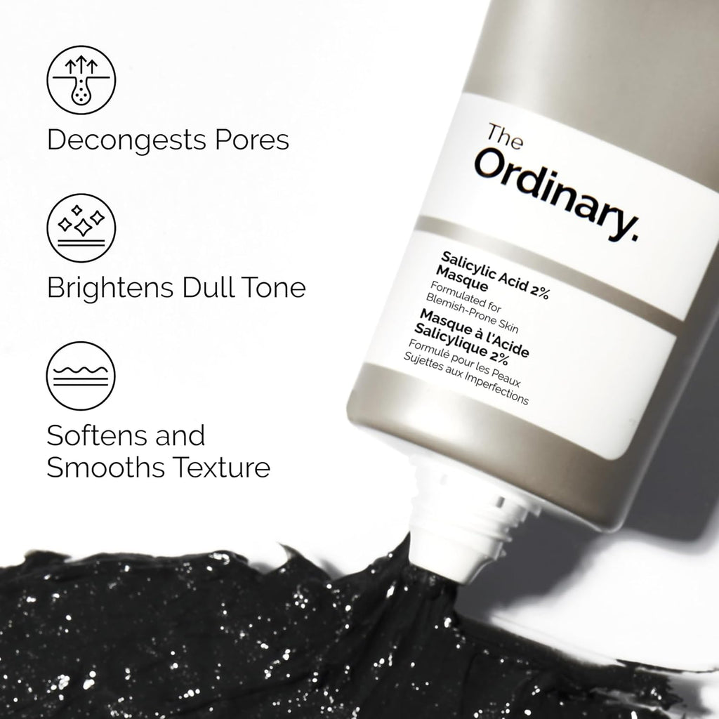 The Ordinary Salicylic Acid 2% Masque, Clarifying Charcoal & Clay Mask for Blemish-Prone Skin, 50ml
