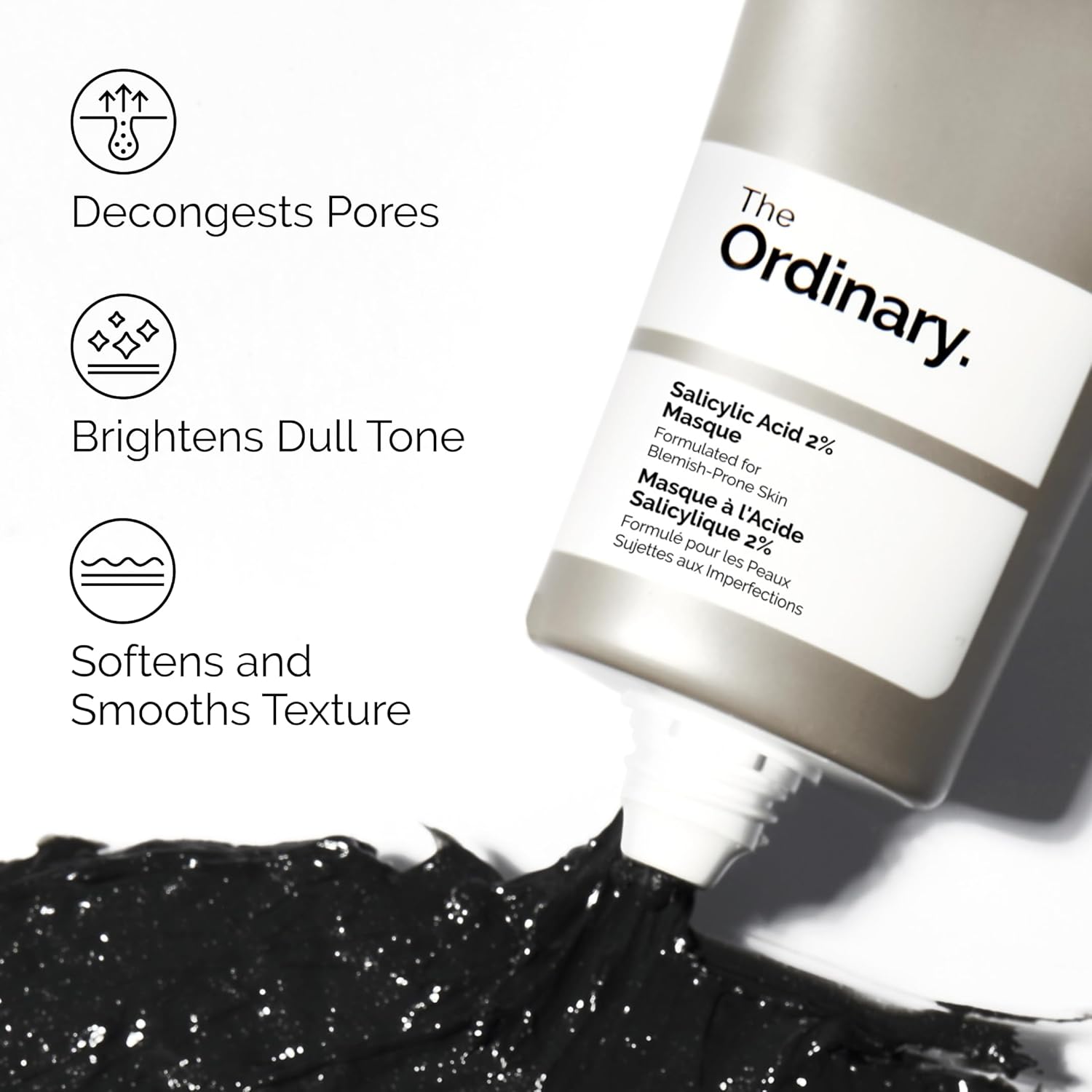 The Ordinary Salicylic Acid 2% Masque, Clarifying Charcoal & Clay Mask for Blemish-Prone Skin, 50ml