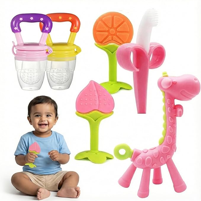 Kidology Baby Teething Toys Silicone Teether for Babies 3-12 Months Set of 6