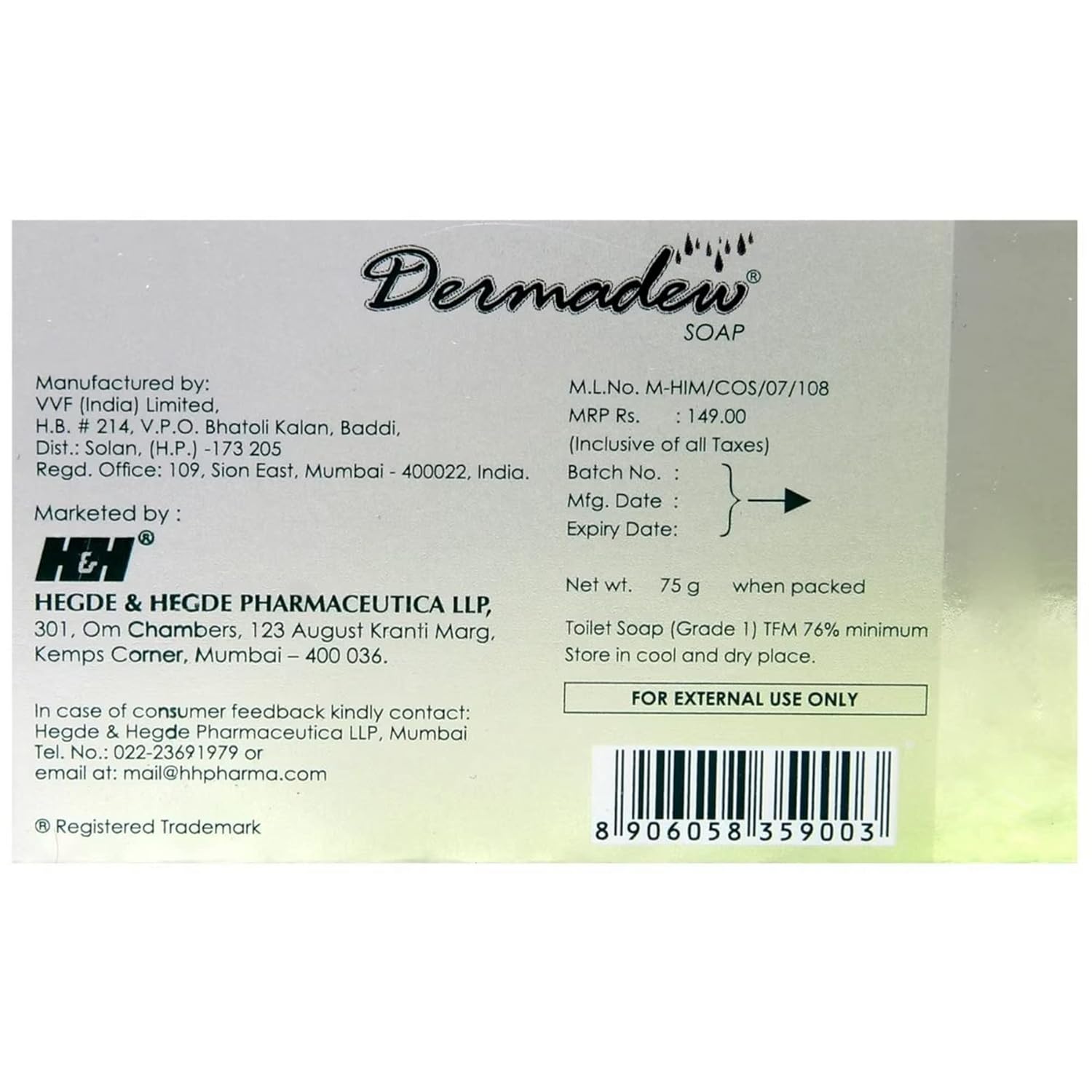 Dermadew Soap - 75 Gms