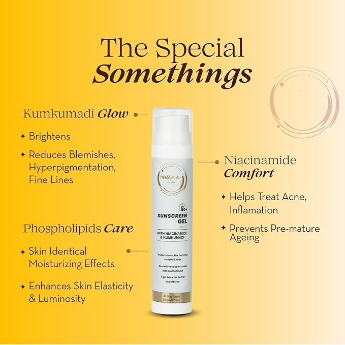 Muddy Water Sunscreen Gel SPF 50 PA+++ with Niacinamide & Kumkumadi - 50 gms