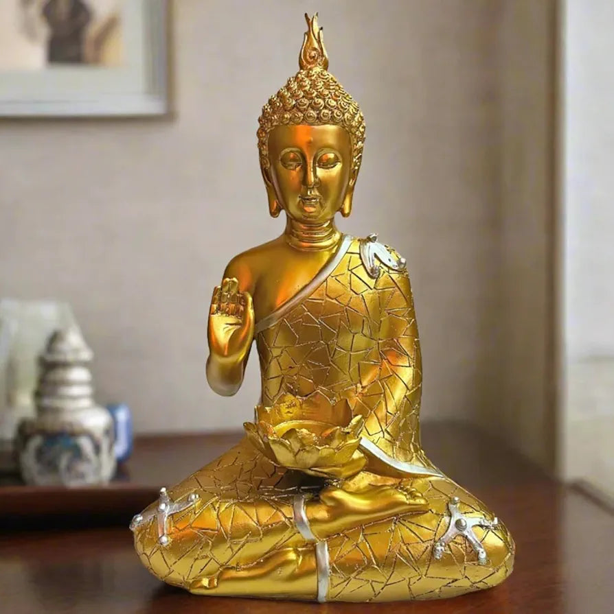 Alila Golden Meditating Buddha Statue Idol for Home Living Room Decor Office Corporate Gift 9 Inches