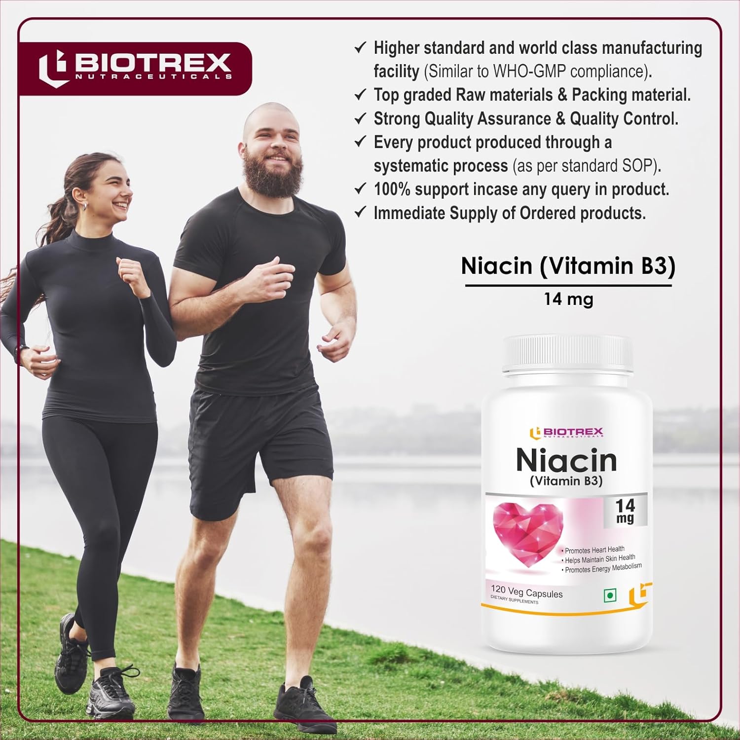 Biotrex Nutraceuticals Niacin 14mg Vitamin B3 With Inositol 50mg Supplement | for Vascularity & Increase Cellular Energy, Non-GMO, Gluten Free, As Per RDA Allowance - 120 Veg Capsules