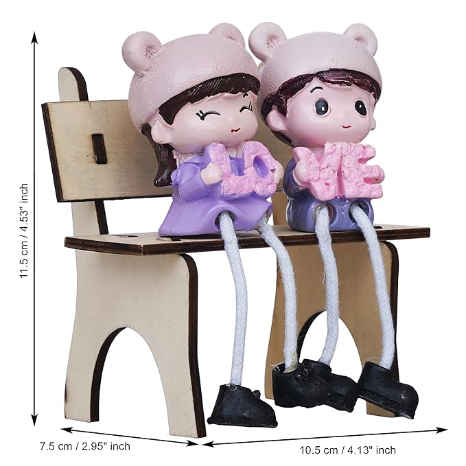 Ecraftindia Cute Couple Sitting on Beanch Holding Love Decorative Showpiece | Valentine Gift