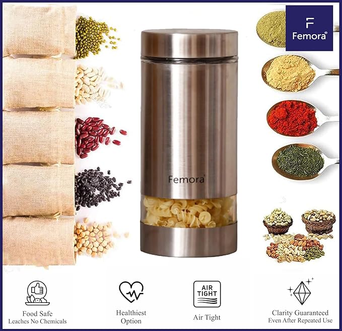 Femora Metallic Clear Glass Kitchen Storage Jar | 1300 Ml | Set of 4