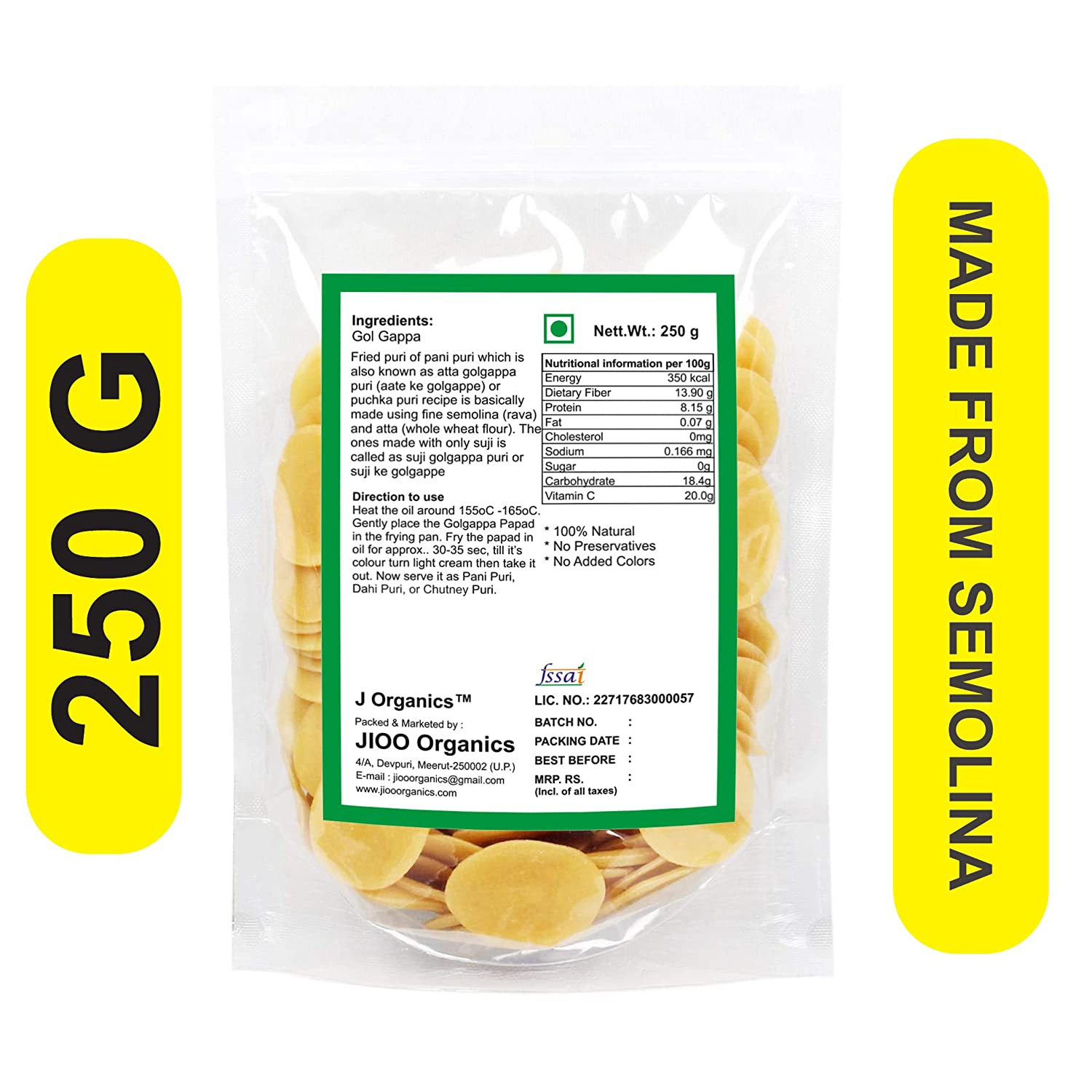 Jioo Organics Dry GOL Gappa (Pani Puri) - 250 gms