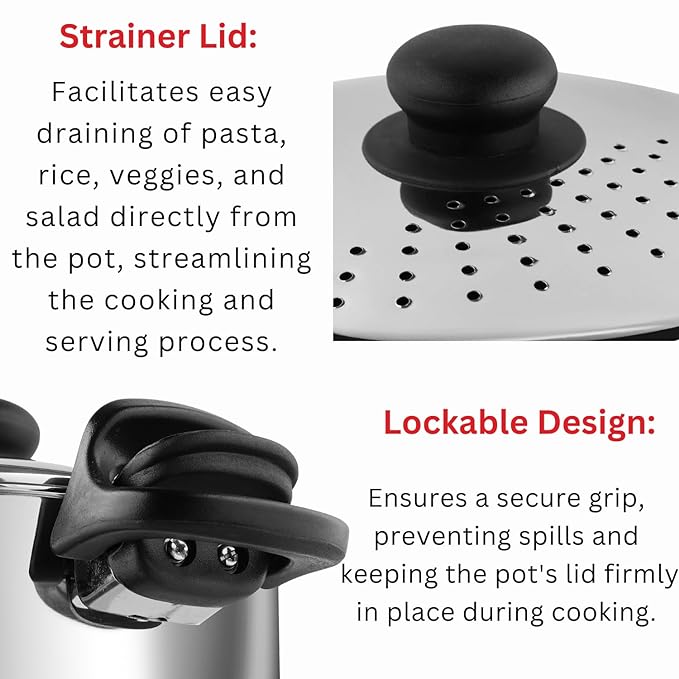 Vinod Stainless Steel Cookware Pasta, Noodle Steamer Pot With Lid - 4 Litres | Rice | Veggies Stainer Pot | Sandwich Bottom | Handle With Lock