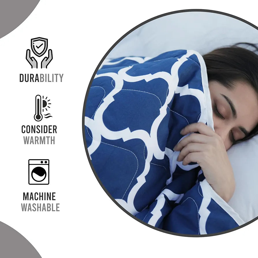 Divine Casa Microfibre 120 GSM All Season Abstract Printed Comforter Single Bed Reversible Single Size Blanket Colour Duvet Navy Blue and White